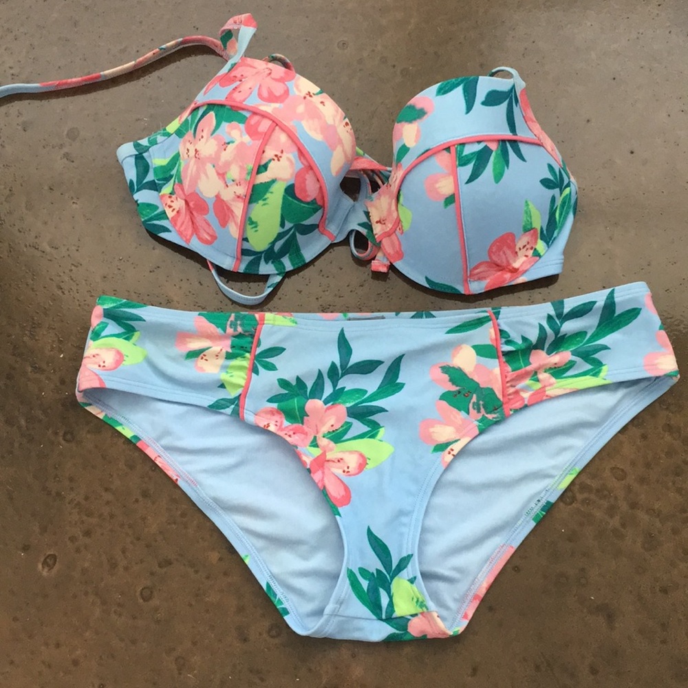AEO Floral Bustier Swimsuit High Waisted